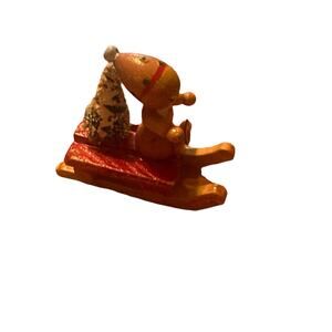 Vintage Gingerbread Man On Sled Christmas Tree Ornament Wooden Hand-Painted